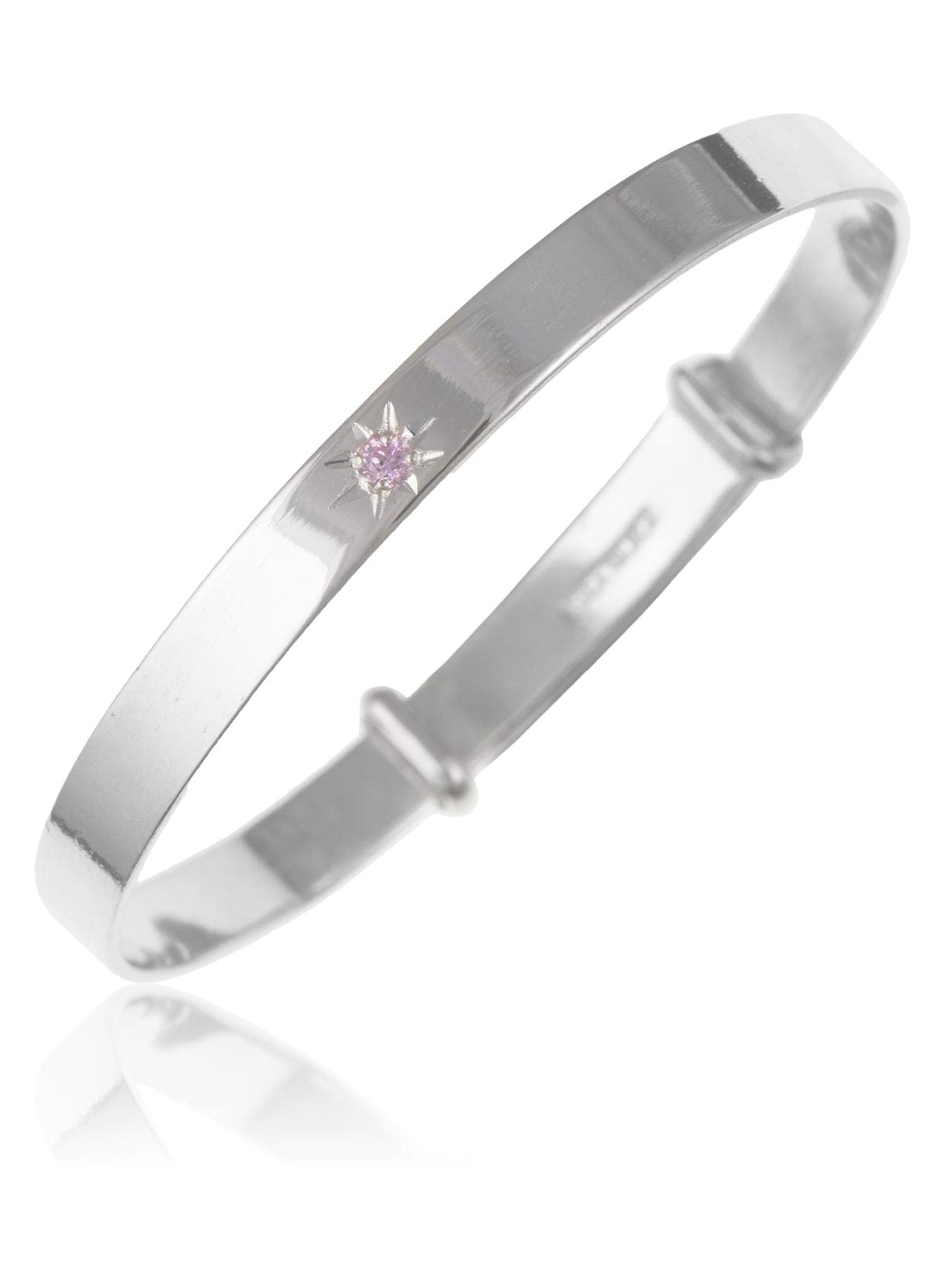 HSFJGSF Set di Cristalli Rosa/zirconi cubici (CZ) Bracciale Rigido espandibile/espandibile/Regolabile per Neonati/Bambini - Argento Sterling 925 - Gioielli per Neonati/Bambini