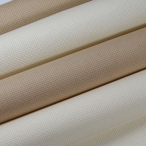 Image of KCS 4 pc of 12 inch x 18 inch (30cmx45cm) 14CT Counted Cotton Aida Cloth Cross Stitch Fabric (Ecru+Khaki)