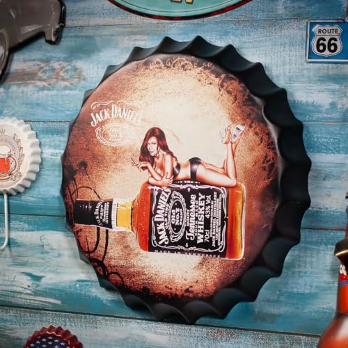 Image of Eazy Wagon - Art Home Bar Wall Decor | Metal Bottle Caps Wall Sign Plates for Retro & Vintage Scratch Look Gifts | Cafe Decoration Plate - 14 x 14 inches (JD beer brand LADY)