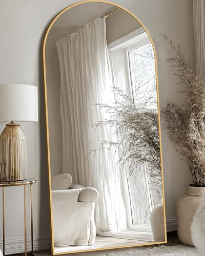 Full Length Mirror, 68"x26" Floor Mirror, Floor Standing Freestanding Arch Full Body Mirror with Stand for Bedroom, Hanging Mounted for Living Room Cloakroom, Gold