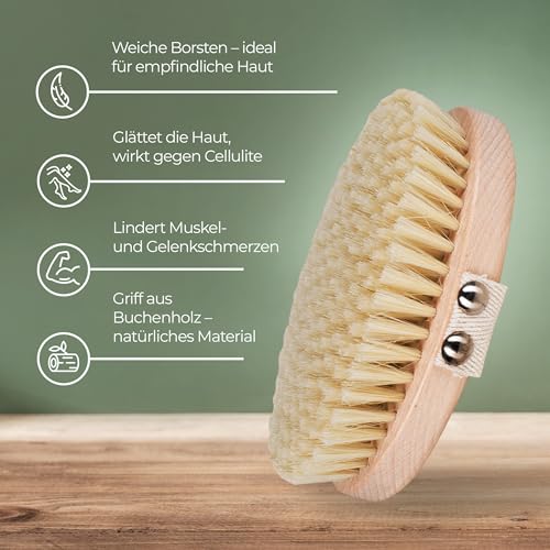 Hhuumm Spazzola Per Massaggio L8,5 X H4 X L13 Cm, Setole Morbide, Con Cinturino Da Polso In Cotone, Corpo Spazzola Asciutta, Spazzola Anticellulite, Peeling - 3