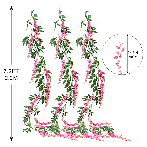 Justoyou 3Pcs 7Ft 12 Stem Artificial Wisteria Vine Garland Fake Flower Wisteria Garlands For Outdoor Indoor Wedding Wall Badroom Decoration(Fuchsia) #TOP5