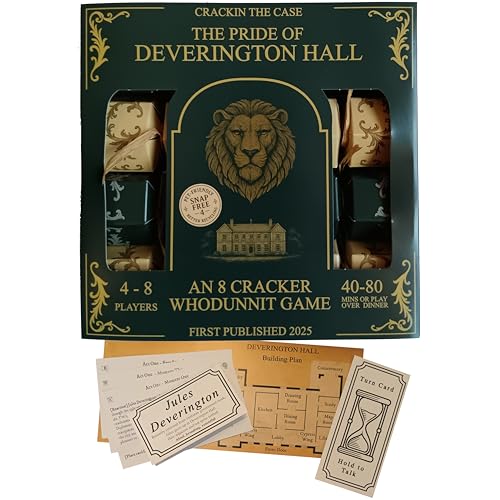 Crackin Games Co 4–8 Player Mystery Dinner Party Game Told Through 8 Snap-Free Party Crackers – The Pride of Deverington Hall | Plastic Free, Recyclable & Made in the UK | Ages 14+