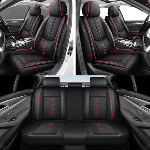 Image of Car Seat Covers for Toyota Camry 2012-2025 2026,Waterproof Leather Seat Covers 5-Seats Standard,Car Interior Accessories with Airbag,Car Seat Protectors for Camry(Black+Red)