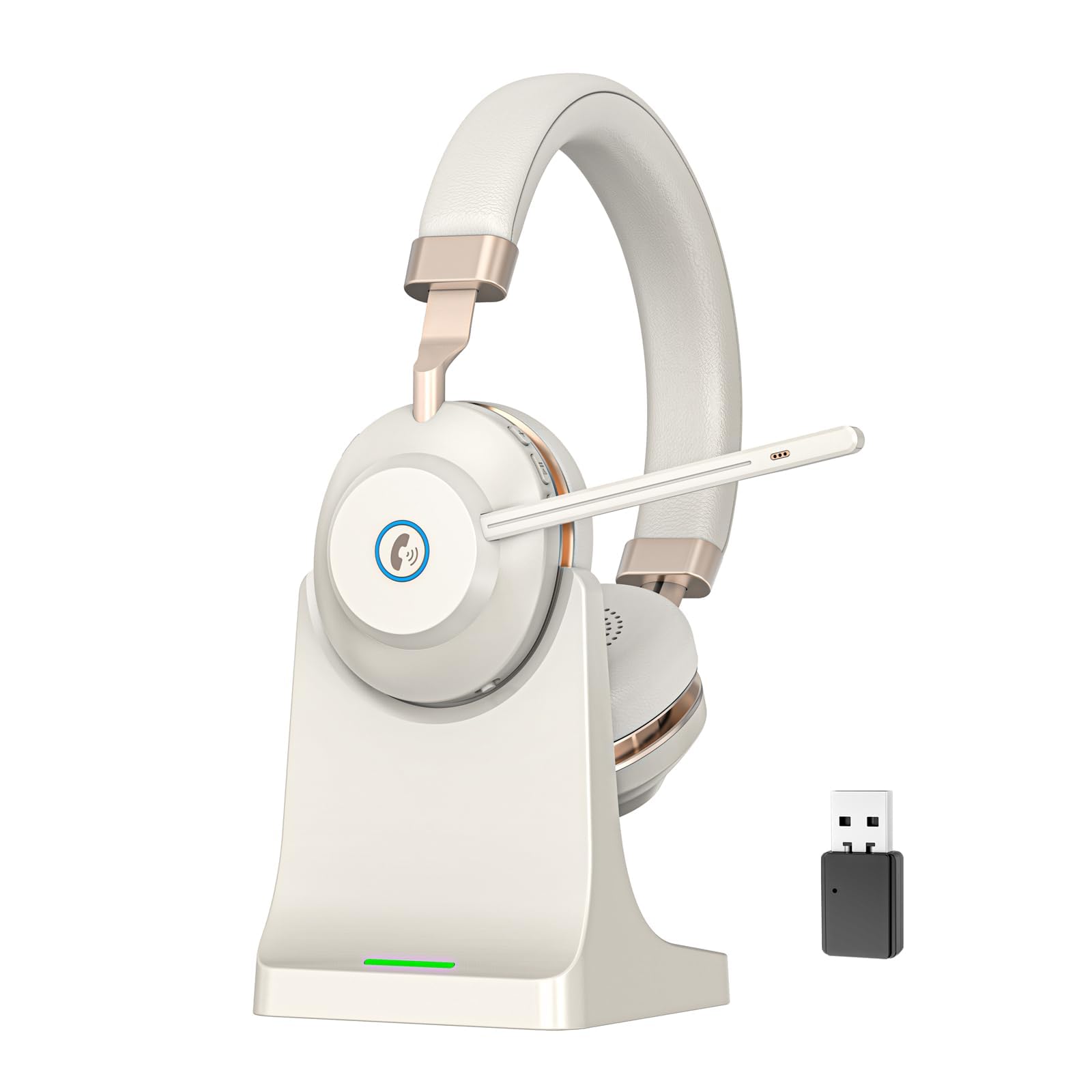 Photo 1 of ***USED***Wireless Headset with Mic for Work, Bluetooth Headset with Microphone Mute & USB Dongle, 45HrsWireless Headphones with Mic Noise Canceling& Charging Dock for WFH/Call Center/PC/Teams/Trucker/Office