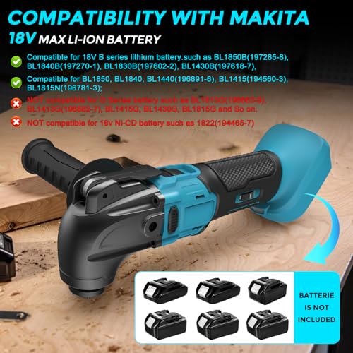 Akku Multifunktionswerkzeug Kompatibel für Makita 18V Akku, Multitool Oszillierwerkzeug mit 23 Zubehör 600W Bürstenlos 6-Gang 8500-22000RPM zum Schneiden Schnitzen Bohren Schleifen (Ohne Batterie) – Bild 6