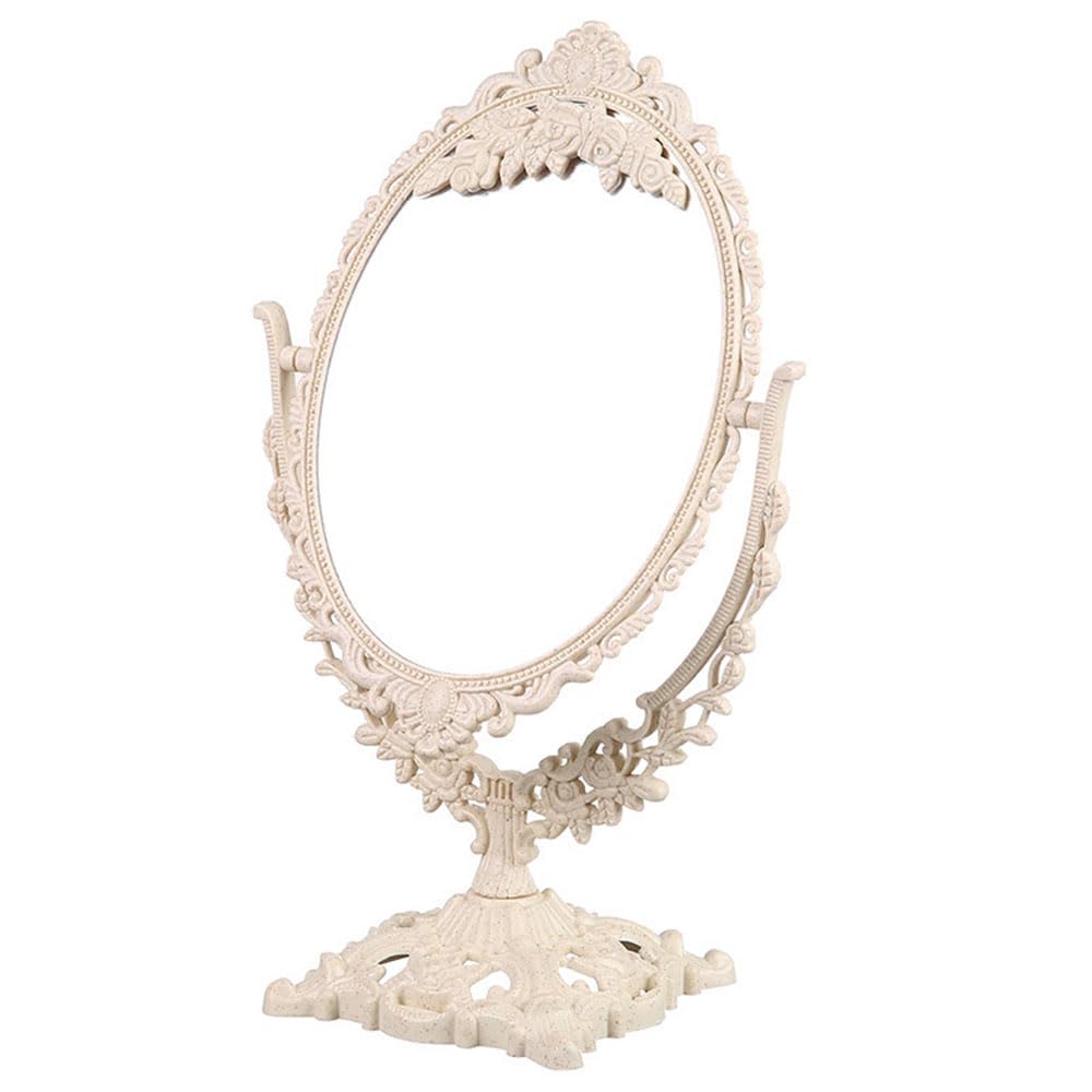 Hosoncovy Retro Carving Desktop Mirror with Stand - Countertop Makeup Vanity Mirror for Bedroom & Bathroom