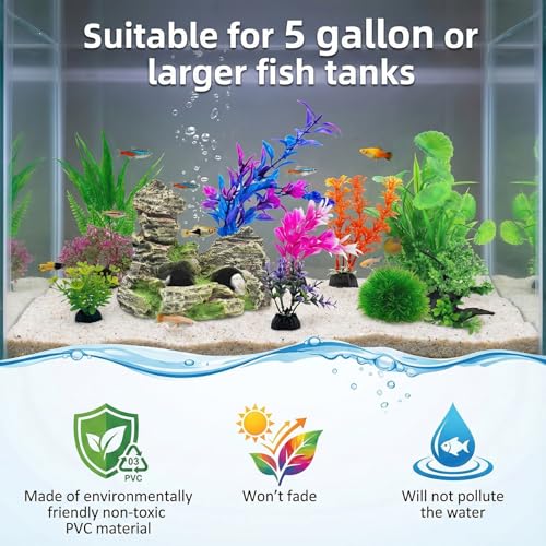 Aquarium Decorations Plants, 13Pcs Artificial Fish Tank Plastic Plants and Rock Decor Set, Applicable to Office and Household Simulation Fish Tank Accessories by Paidiem - Used condition - Image 4