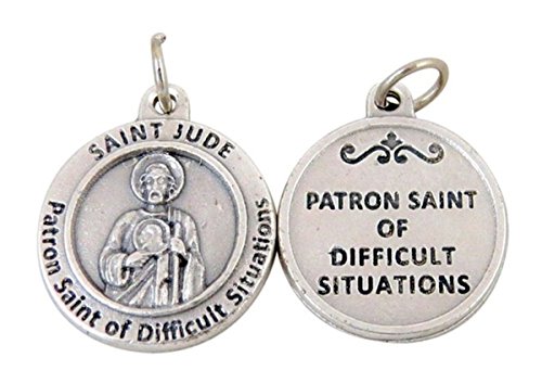 Silver Toned Base Patron of Difficult Situations Saint Jude Medal Pendant, 3/4 Inch