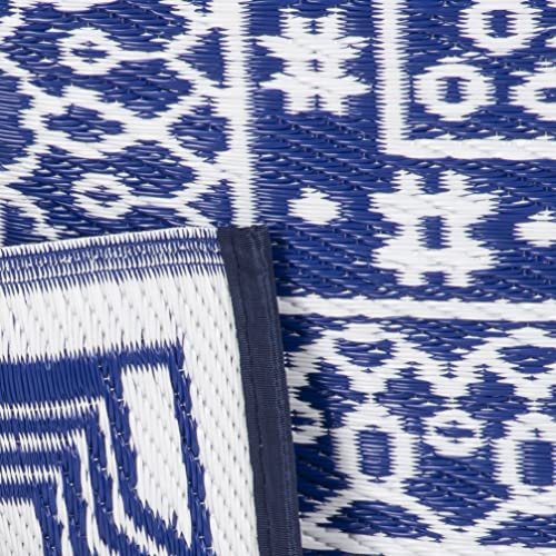 Green Decore Fresco Plastic Stain Proof Patio Outdoor Rug (Navy Blue White, 4X6) #TOP3