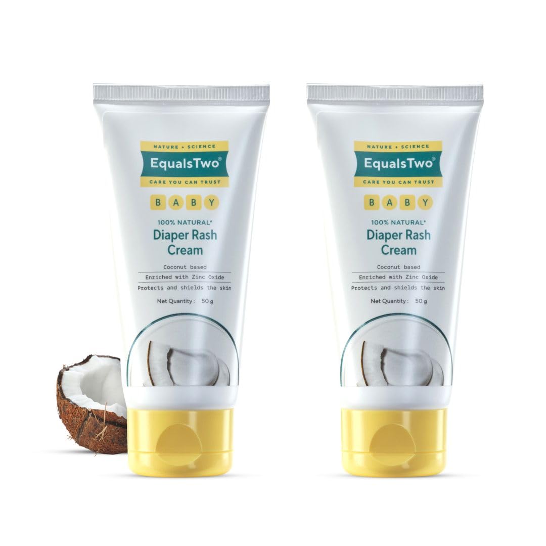 EQUALSTWO by Zydus Baby Diaper Rash Cream With Zinc Oxide, 100% Natural Anti Rash Cream for Babies, Nappy Rashfree for New Born, PH 5.5, Hypoallergenic Dermatologically Tested, 50gm (Pack of 2)