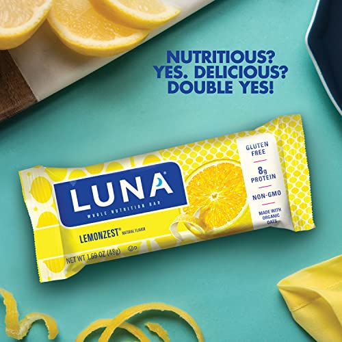 Luna Bar - Gluten Free Snack Bars - Lemon Zest - 8G Of Protein - Non-Gmo - Plant-Based Wholesome Snacking - On The Go Snacks (1.69 Ounce Snack Bars, 12 Count) #TOP2