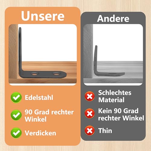20 Stück Winkel Metall Winkelverbinder Metallwinkel 90 Grad 40X40mm (4 Löcher) Edelstahl Möbelwinkel Kleine Winkel Mit 80 Schraube für Verstärken Holzmöbel Tische Stühle Schränke (Schwarz)