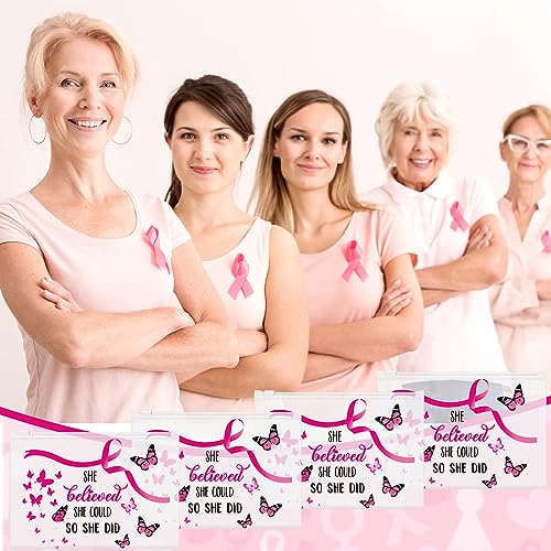 100 Pieces Breast Cancer Awareness Makeup Bags Bulk Pink Ribbon Cosmetic Pouches Breast Cancer Survivor Gifts for Woman Girls Multi Purpose Zipper Eva Waterproof Toiletry Pouch Bags (Novelty Style)4