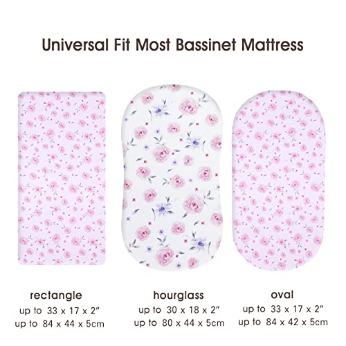 Phf 3 Pack Soft Bassinet Sheets, Floral Comfy Polyester Cradle Sheets For Baby Boys Girls, Universal Fit For Most Cradle And Bassinet Mattress, Pink Floral #TOP4