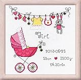 Riolis 28 Count It's a Girl! Birth Record Counted Cross Stitch Kit, 8 by 8-Inch