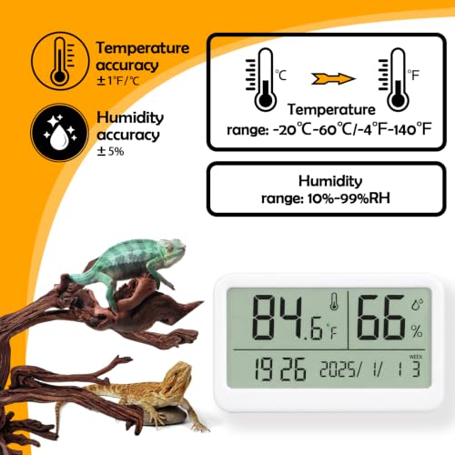 Image of Magnetic Reptile Thermometer and Humidity Gauge for Bearded Dragon Accessories, Reptile Tank Accessories for Jumping Spider, Leopard Gecko, Hermit Crab, Gecko, Ball Python, Lizard