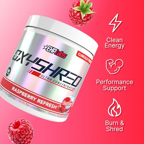 Image of EHP Labs OxyShred Pre Workout Powder - Preworkout Powder with L Glutamine & Acetyl L Carnitine, Energy Boost Drink - Raspberry Refresh, 60 Servings