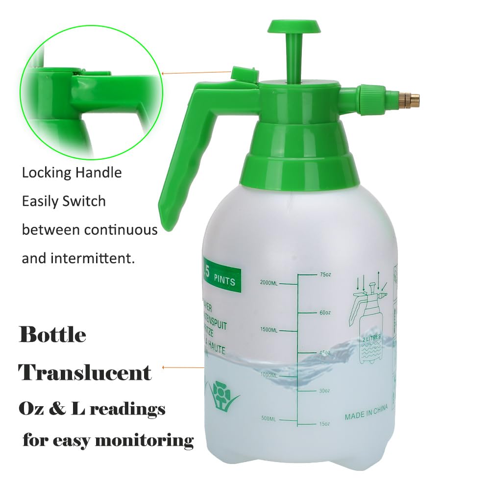 Paquete de 2 pulverizadores de bomba de jardín de mano, botella de agua a presión de 1/2 galón con boquilla de latón ajustable, para plantas y otras soluciones de limpieza (blanco y verde)