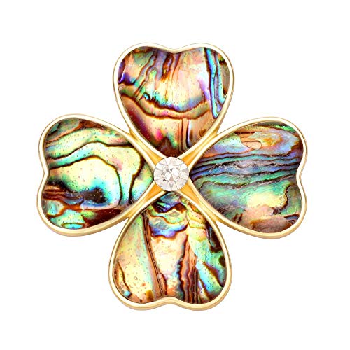 Image of Four Heart Leaf Abalone Shell Flower Magnetic Clip Holder Brooch Jewelry