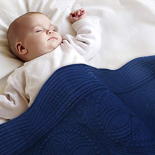 USTIDE Baby Quilt Monogram Lightweight Blanket Embossed Cotton Quilt Four Seasons,35.8x45.3Newborn Baby Boy/Girl Gift (Navy Blue) USTIDE Baby Quilt Monogram Lightweight Blanket Embossed Cotton Quilt Four Seasons,35.8"x45.3"Newborn Baby Boy/Girl Gift (Navy Blue)