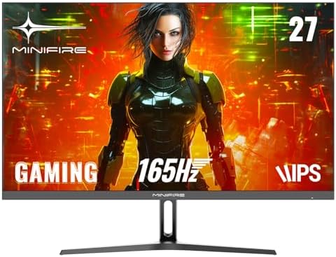 Minifire 27 Inch Gaming Monitor, 165Hz, 1ms, AdaptiveSync, IPS Monitor, FHD, sRGB 110%, 2xHDMI 2.0/1xDP 1.4 Ports, BluelightShield, Ultra-Thin Bezel VESA 100x100mm (MFG27F2 HDMI Cable Included)