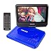TENKER 9.5" Portable DVD Player with Swivel Screen, Rechargeable Battery and SD Card Slot & USB Port, Blue
