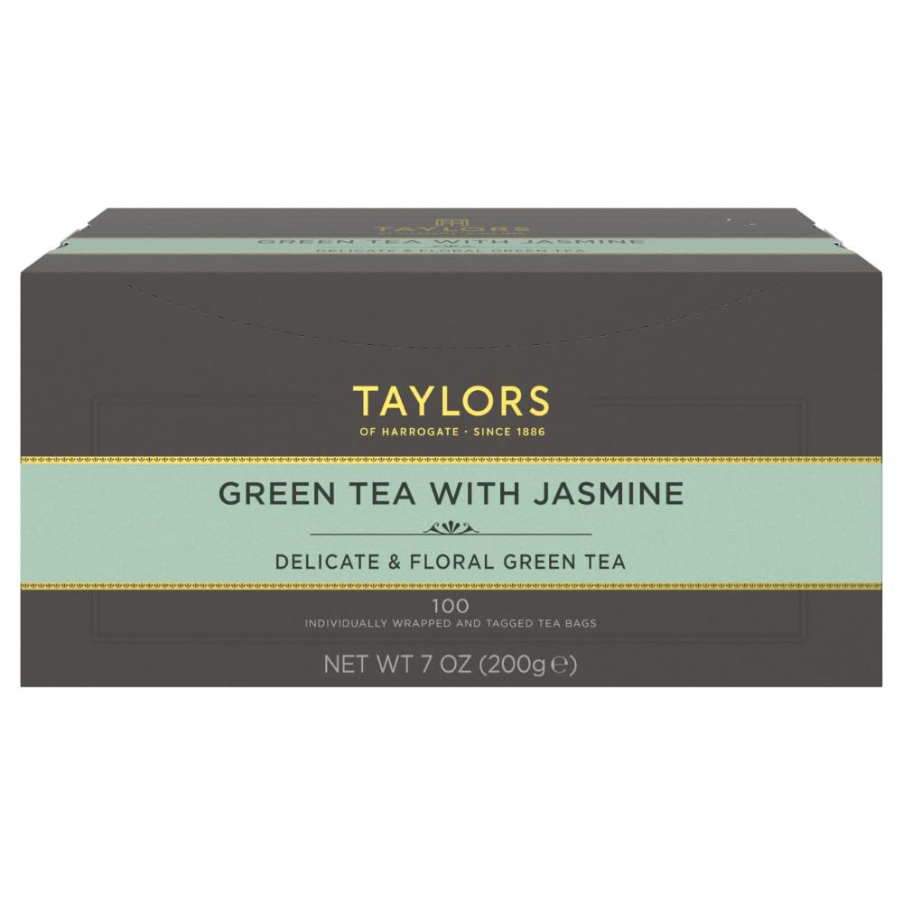 Taylors of Harrogate Green Tea with Jasmine, Individually Wrapped Bags, 100 Count (Pack of 1), Delicate, Floral and Sweet, Caffeinated, Enjoy Hot or Iced, 100 Teabags