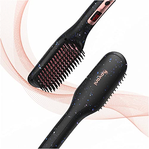 Hair Straightener Brush Negative Ion â€“ Savani Professional Curly Thick Hair Styling Tool Ceramic Electric Air Comb LED Display 16 Temp Settings 30s MCH Fast Heating Auto Temp Lock Anti-Scald