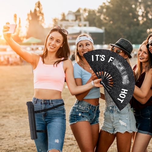 Image of FairySandy Large Rave Fan UV Glow Clack Summer Hand Fan with Thigh Holster for Women Carnival Party Supplies for Carnival Edm Music Festival Club Accessories(Cool Style,Black)