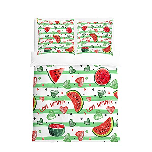Parure de lit 220x240 pastèque avec housse de couette microfibre 3D