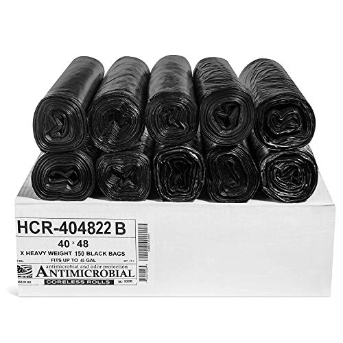 Image of Aluf Plastics 45 Gal Black Trash Bags, 22 Micron (EQ.), 40 inch x 48 inch (150 Pk)