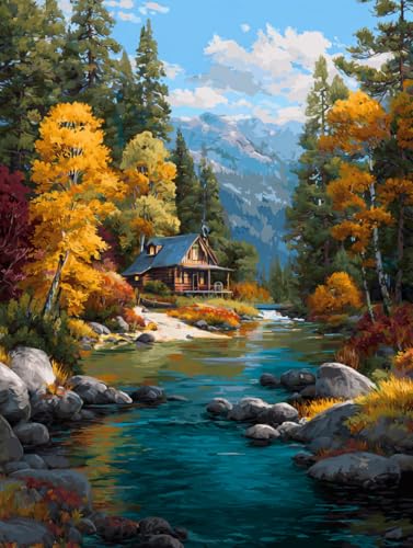 Image of 14CT Counted Cross Stitch Kits for Adults Advanced Mountains Lake Printed Stamped Cross Stitch Kits for Adults (Mountain Lake 1)