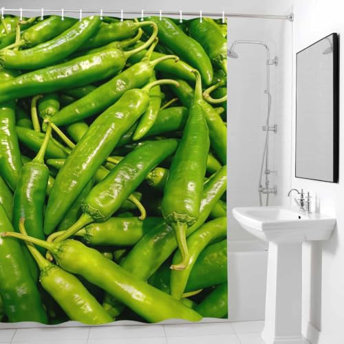 Rideau douche 200x240 piments verts grand format imperméable lavable avec oeillets - 4