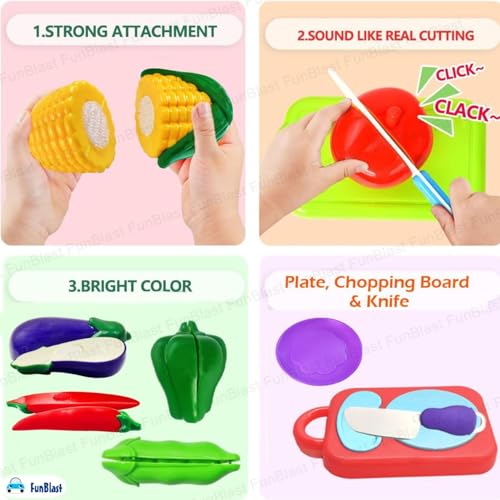 Image of FunBlast Vegetables Play Set Toys - 13 Pieces Realistic Sliceable Cutting Vegetable Pretend Play Kitchen Toys for Kids, Play Food Toys, Vegetable Toys with Chopping Board & Knife (Multicolor)