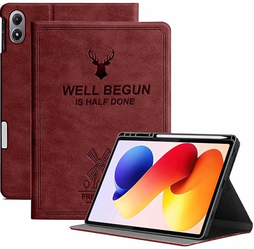 Image of ProElite Case Cover for Xiaomi Redmi Pad 2 Pro 12.1 inch Case, Deer Flip case Cover for Xiaomi Redmi Pad 2 Pro 12.1 inch Case with Pen Holder [Auto Sleep Wake Feature], Wine Red