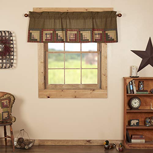 Vhc Brands Tea Cabin Log Cabin Block Border Valance 20X60 Country Rustic Curtain, Moss Green #TOP2