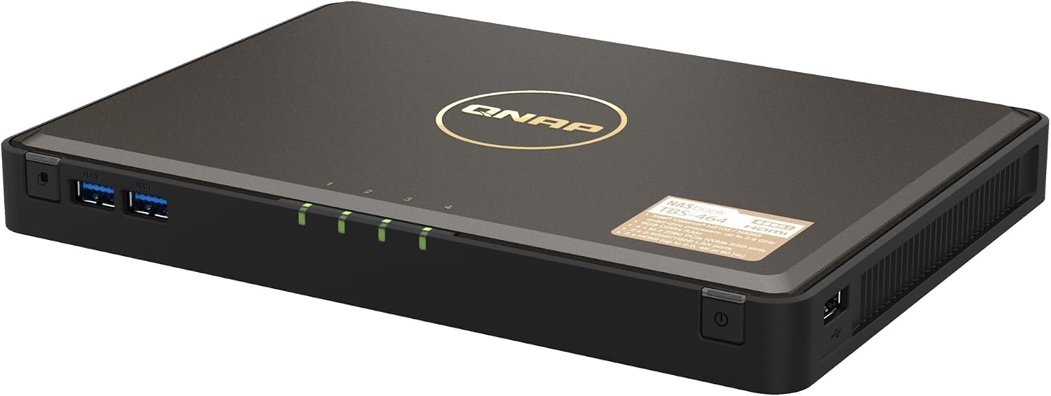 QNAP TBS-464-8G-US 4 Bay M.2 NVMe SSD NASbook Intel Celeron N5105/N5095 4-core CPU, 8GB DDR4 Memory, and 2.5GbE (1G/100M/10M) Network Connectivity (Diskless)