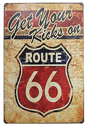 ERLOOD Get Your Kicks Route 66 Metal Retro Wall Plaque Decor Vintage Tin Sign 12 X 8
