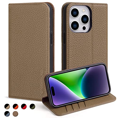 VISOUL Pebbled Genuine Leather Case for iPhone 14 Pro Max Wallet Case with Card Holder for Men and Women, Magnetic Flip Folio Cover with Stand for iPhone 14 Pro Max (6.7