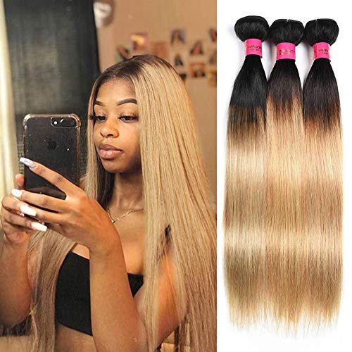 Brazilian Straight Hair Ombre Blonde Brazilian Human Hair 3 Bundles Straight 1B/27 Colored Brazilian Virgin Hair Bundles 16"18"20"