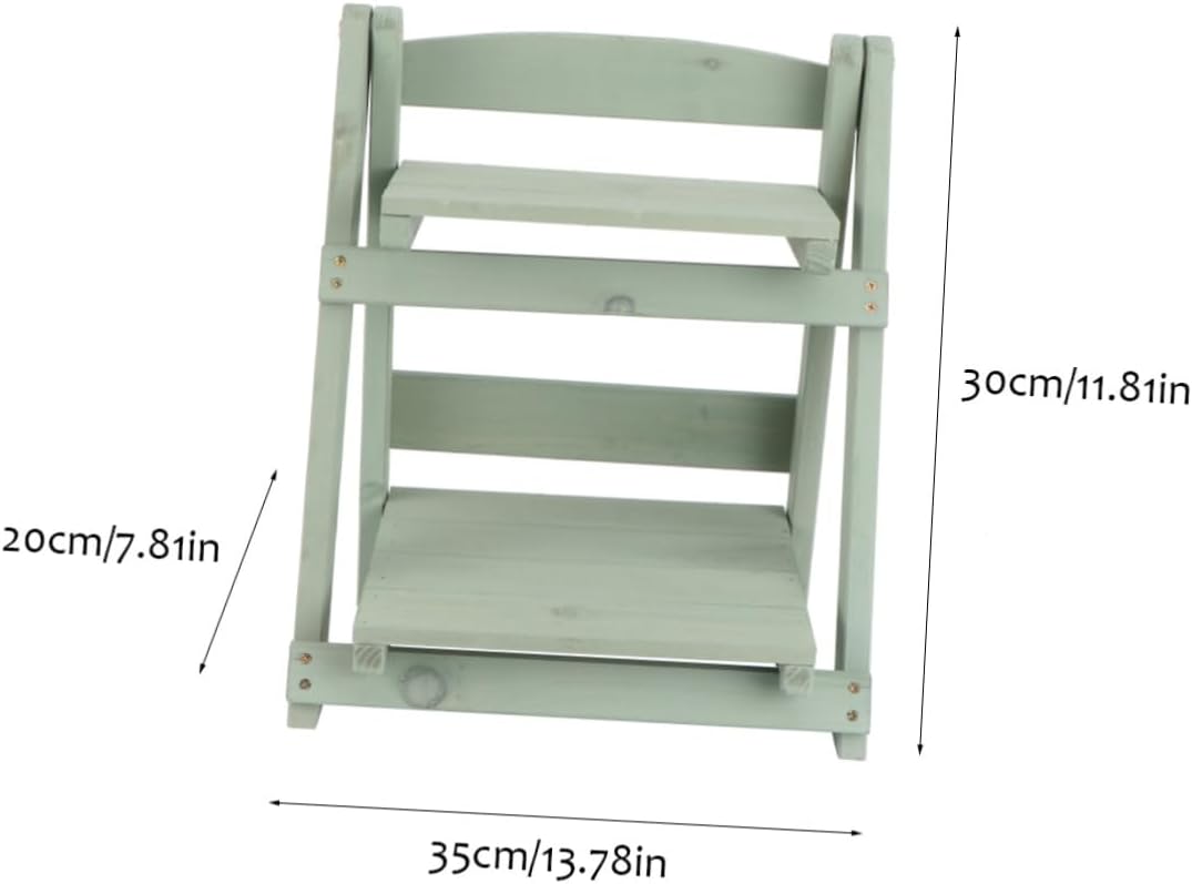 Two Layer Folding Plant Stand Shelf Retro Green Multi Layer Storage Rack for Home Office Balcony Bookshelf Flower Pot Holder