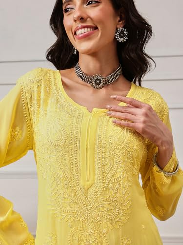 Image of Ada Hand Embroidered Lucknowi Chikankari Viscose Georgette Kurta Kurti for Women A411185