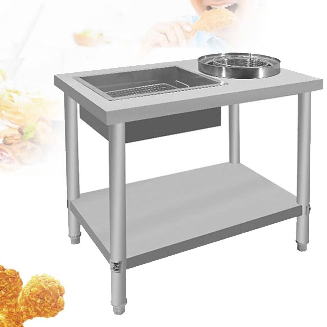 UMJIGF Fried Chicken Breading Table,Stainless Steel Breading Table, Commercial Food Prep Worktable Breading Table Fried Food Prep Breader,