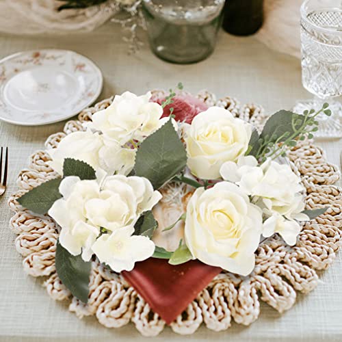 Besportble Floral Candle Rings Wreaths Artificial Rose Candle Wreath For Pillars Tapers Spring, 3Inch/20Cm, 3 Pieces #TOP1