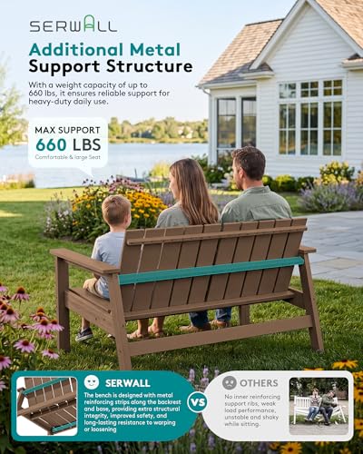 Image of SERWALL 2-Person HDPE Outdoor Bench, 660 lbs Capacity, All-Weather, Brown