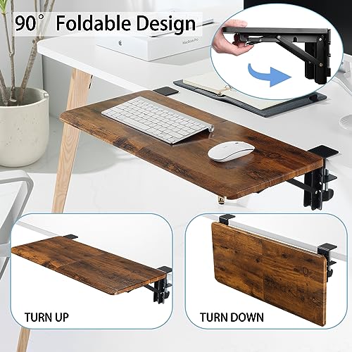 ETHU Ergonomics Desk Extender Tray, 25.6"x11.4" Large Size Foldable Keyboard Extender Tray Clamp On, Armrest Support for Home and Office, Walnut by ETHU - Image 5