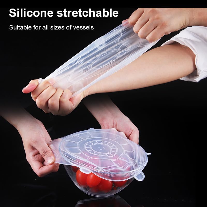 Miniatura 7 de 6 tapas elásticas de silicona reutilizables para almacenamiento de alimentos en el refrigerador, cubierta de microondas de vidrio para alimentos,