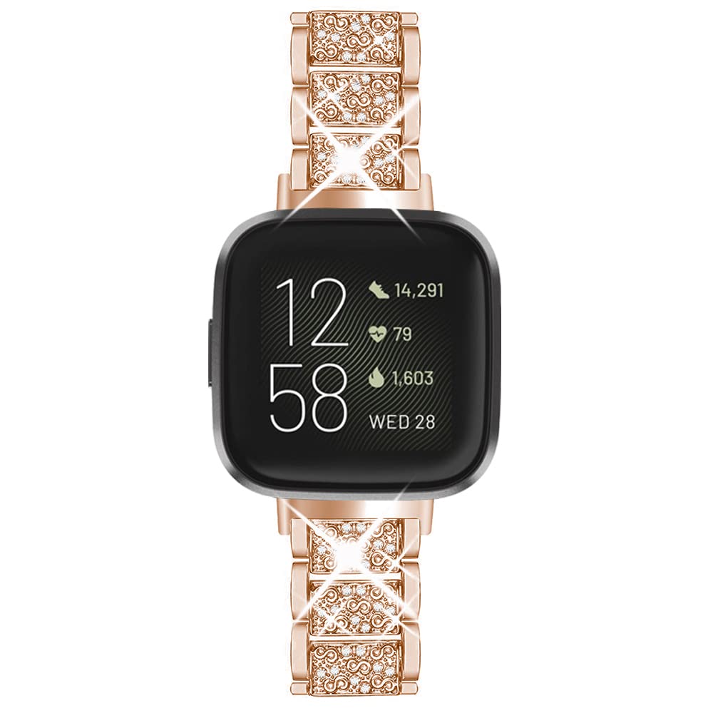 WIRATA Bling Strap,Compatible with Fitbit Versa 3/Sense bands,Luxe jewelry Rhinestone Stainless Steel Metal Versa 3/Sense Replacement Bracelet Wristband for Women (Rose Gold)