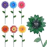 7Pcs Metal Flower Garden Stakes,15 Inch Metal Spring Flowers Outdoor Decor Stake Yard Art Decoration,Garden Metal Plant Flowers Stick Spring Patio Decor Birthday for Friends and Family (A)